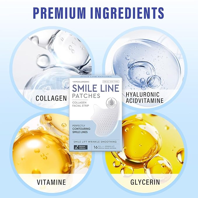 Smile Line Patches, 16PCS Anti Wrinkle Patches, the Smile Lines Treatment for Fine Wrinkles between Eyes and Face