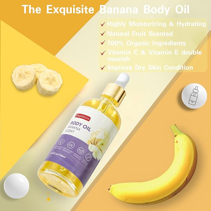 2 Pack Body Banana Juice Oil, Vitamin C and E after Shower Body Oil for Women, Moisturizing Hydrating Body Oil