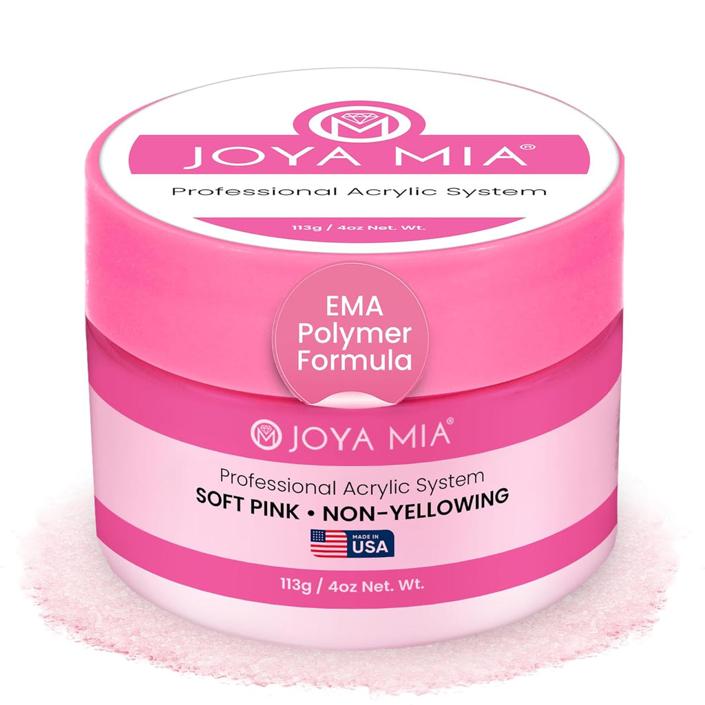 Joya Mia Acrylic Powder for Nails, MMA-Free, Super Adhesion Professional Powder for Flawless & Long-Lasting Nail Enhancements, Easy Application, Vibrant & Stunning Colors - Soft Pink, 4 oz