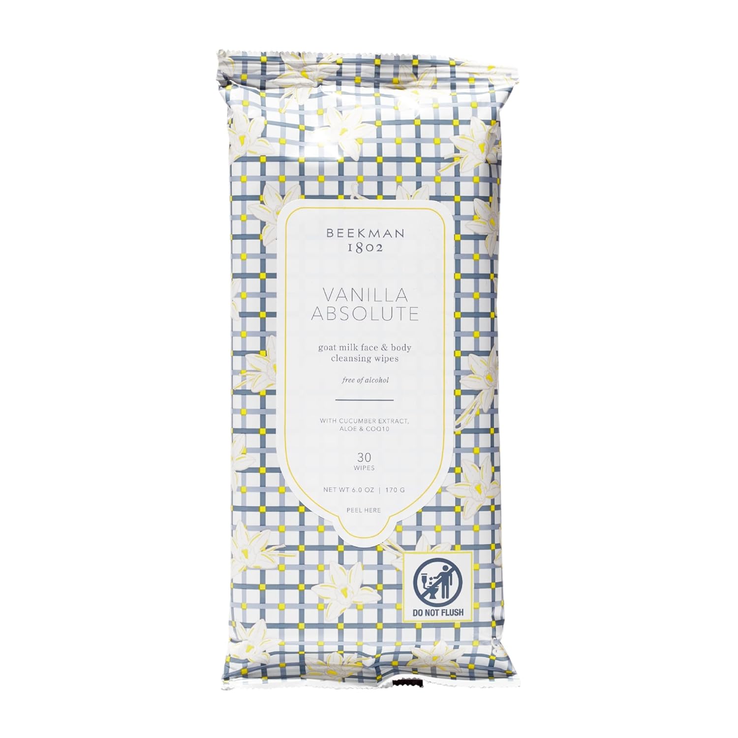 Beekman 1802 Face & Body Wipes, Vanilla Absolute - Scented - 30 Count - Cleanses Dirt & Makeup - With Goat Milk, Aloe & Vitamin E - Alcohol Free, Biodegradable - Good for Sensitive Skin - Cruelty Free
