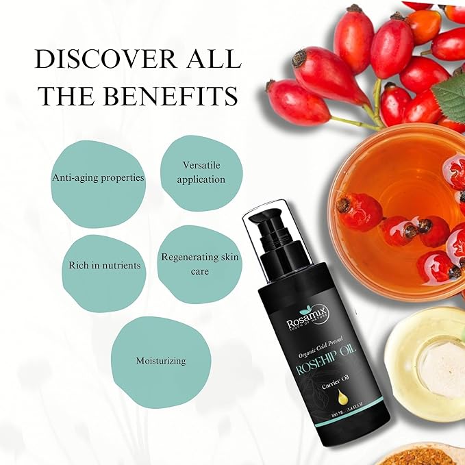 COLD PRESSED ROSEHIP OIL - 100% Pure and Natural Moisturizing Face, Hair, Body, Skin Care, 100ml