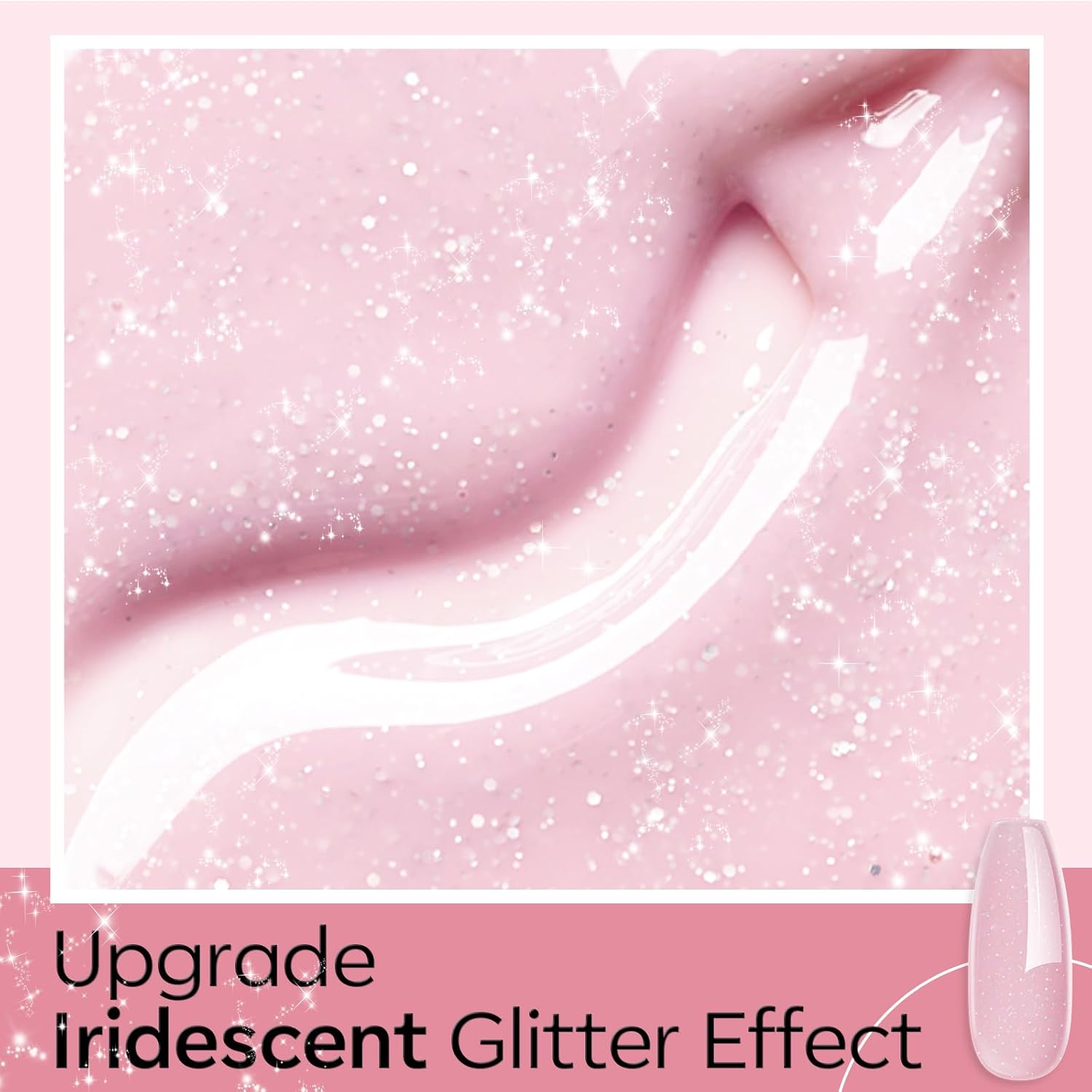 modelones Builder Nail Gel, 8-in-One Nude Pink Glitter Builder, Rainbow Iridescent Shimmer Nail Gel Polish, Jelly Pink Sparkle LED Lamp Cured Hard Rubber Color Base for Home DIY Salon Girls