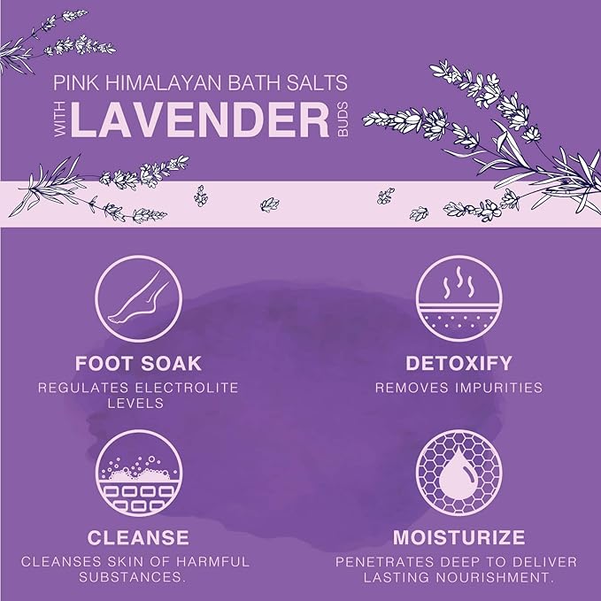 Pink Himalayan Bath Salt with Lavender - 100% Natural Aromatherapy and Relaxation - Lavender Grapefruit Essential Oil Bath Salts for Women Relaxing, Natural & Cleanse