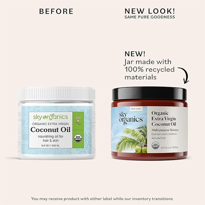 Sky Organics - Organic Extra Virgin Coconut Oil for Skin & Hair, 16.9 fl oz - Multipurpose Hair Oil & Body Moisturizer - Vitamins, Antioxidants & Fatty Acids - Vegan, Cruelty Free - w ebook