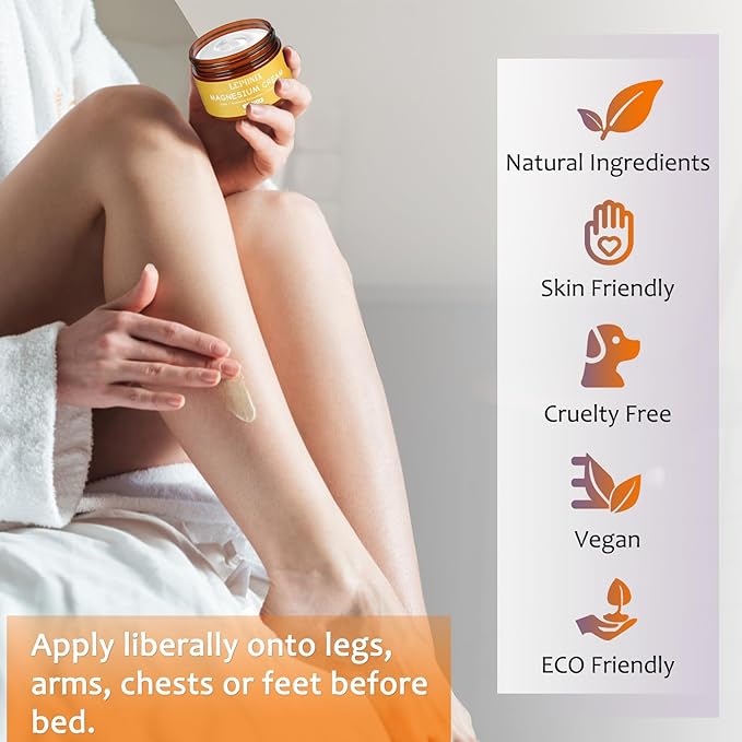 LEPONIX Magnesium Cream for Sleep - Topical Magnesium Lotion for Muscle Relaxation, Leg Cramps, Pain Relief & Better Sleep, Soothing Magnesium Body Butter for Adults & Kids (120ml, Vanilla)