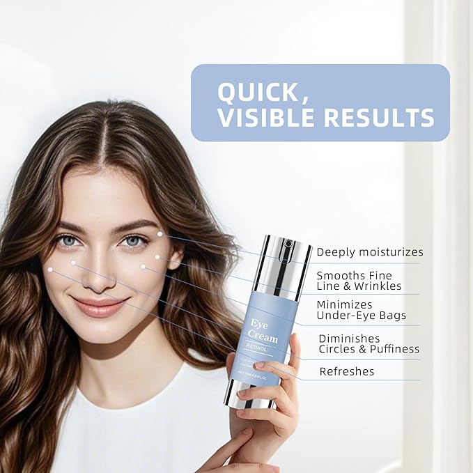 Retinol Under Eye Cream, Anti-aging Eye Cream for Eye Bags, Retinol Eye Cream for Dark Circles, Puffiness and Wrinkles, Suitable for all skin types (0.51 Fl Oz)