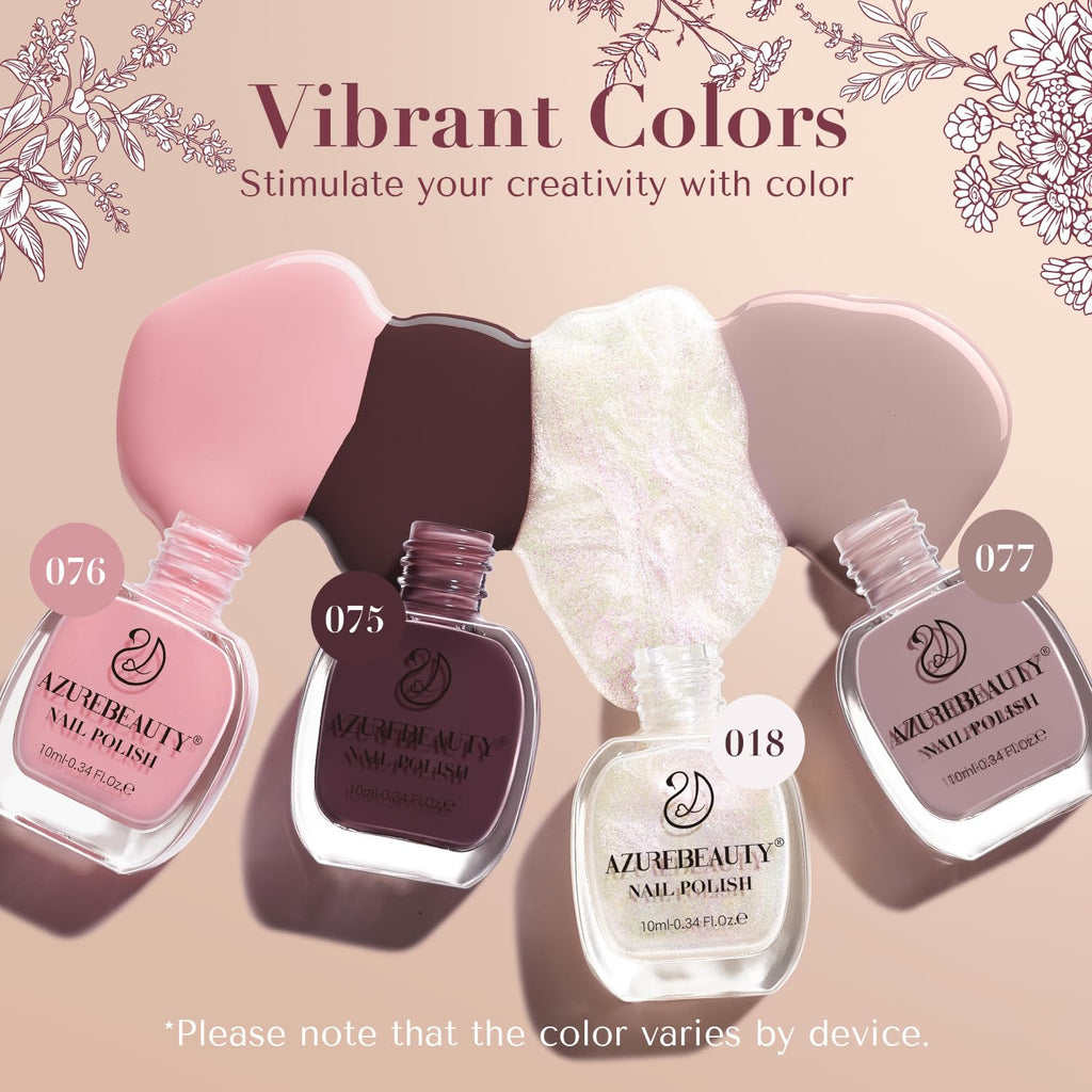 AZUREBEAUTY Nail Polish Set 4 Colors Brown Pink Glitter Nail Polish Quick Dry Natural Nail Lacquer Fingernail Kit with Top Coat DIY Salon Home