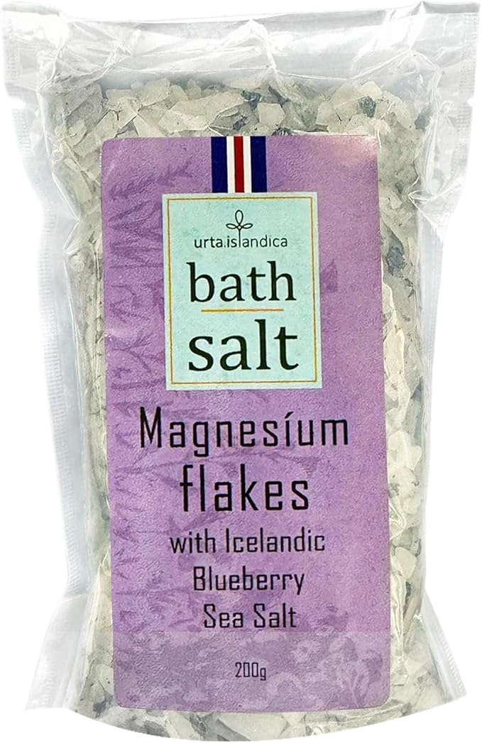 Magnesium Bath Salts Icelandic Blueberry Sea Salt 200g - Luxury Alternative to Epsom Salt Bath Soak, Magnesium Flakes Sitz Baths, Foot Soaks, Magnesium Chloride Relaxing Magnesium Soak