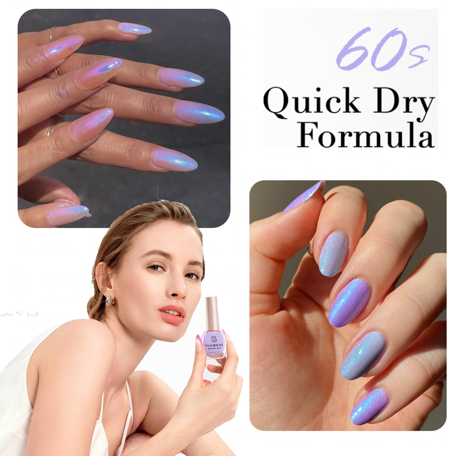 AZUREBEAUTY Nail Polish Set, 4 Colors Pearl Shimmer Blue Pink White Quick Dry Natural Nail