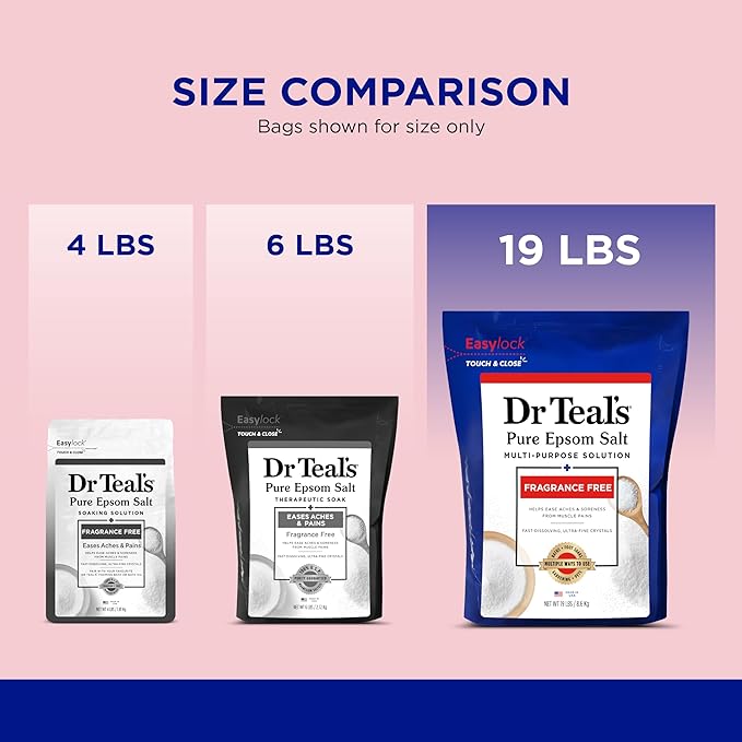 Dr Teal's Pure Epsom Salt Bulk Magnesium Sulfate USP, Fragrance Free, 19 lbs