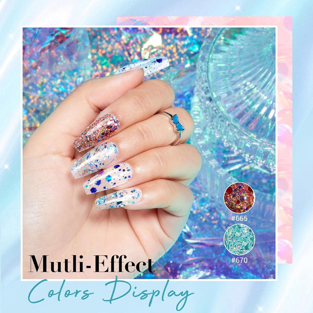 AZUREBEAUTY Dip Powder Nail Set, 6 Colors with Glitter in Pink and Aqua Blue, Light Dark Tones, No Lamp Needed, All Seasons, Dipping Powder Starter Kit for Manicure and Salon Use