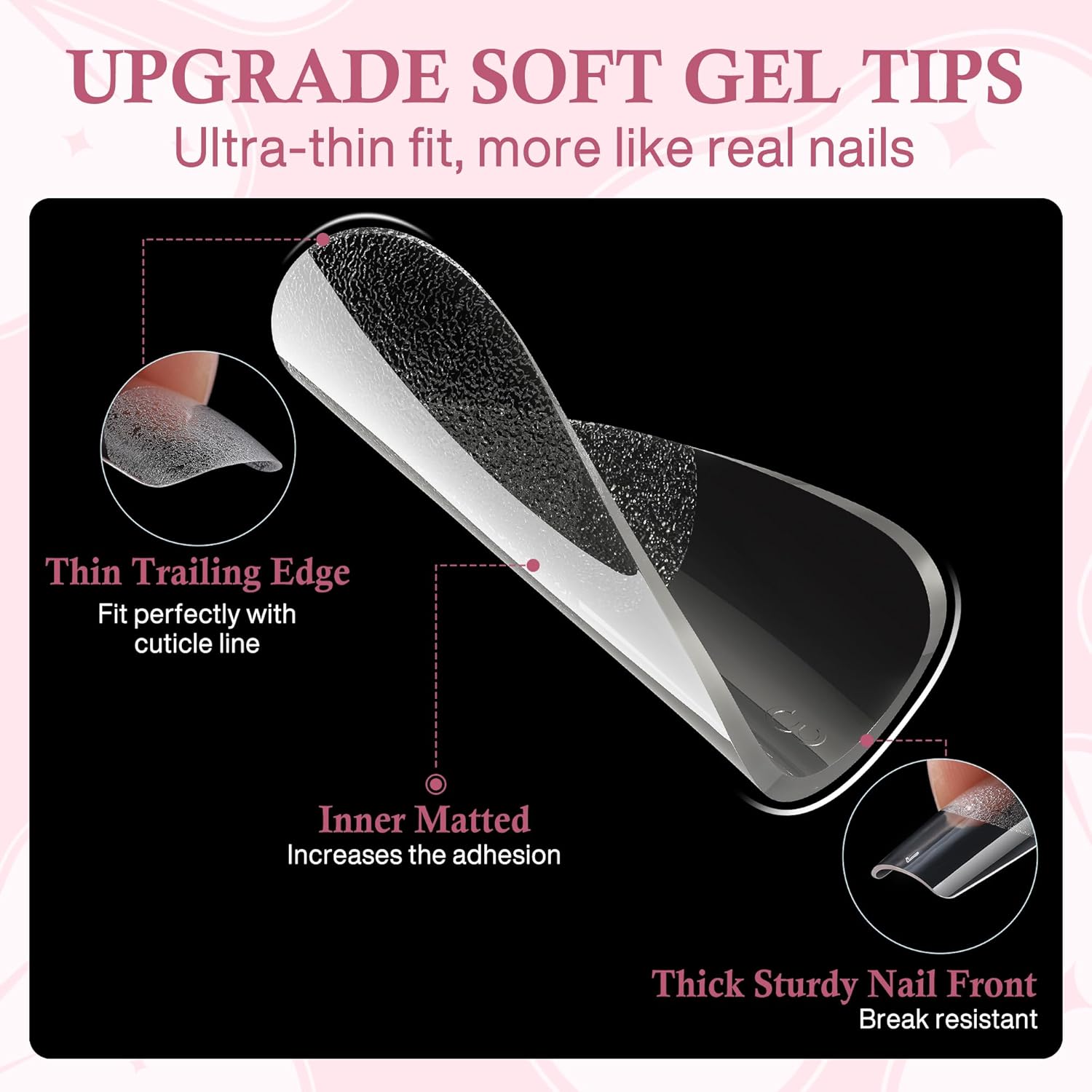 Medium Square Nail Tips, 240pcs Soft Gel Pre-Shaped Acrylic Fake Nails, Half Matte Full Cover Clear Gelly Press on Flase Nail Tips for Extension Nail Manicure Home DIY 12 Sizes Gelly Tips