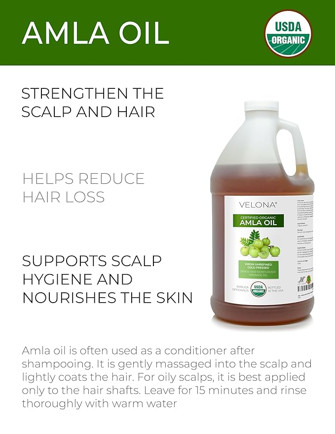 velona Amla Oil USDA Certified Organic - 1 Gallon / 128 Fl Oz | 100% Pure and Natural Carrier Oil | Extra Virgin, Unrefined, Cold Pressed