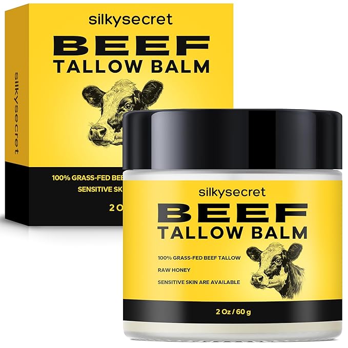 Beef Tallow Balm (2 Oz), Natural Tallow & Honey Blend, Nourishing Face & Body Moisturizer for Dry, Sensitive Skin, Hydrating Skin Balm