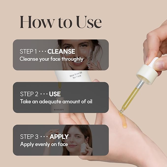 HAYEJIN Rice Bran Oil for Face | Face Moisturizer w/Fermented Rice Bran Oil | Korean Face Oil for Women | Face Serum for Glowing Skin | Korean Skin Care Facial Oils (Pack of 1, 1.01 Fl. Oz)