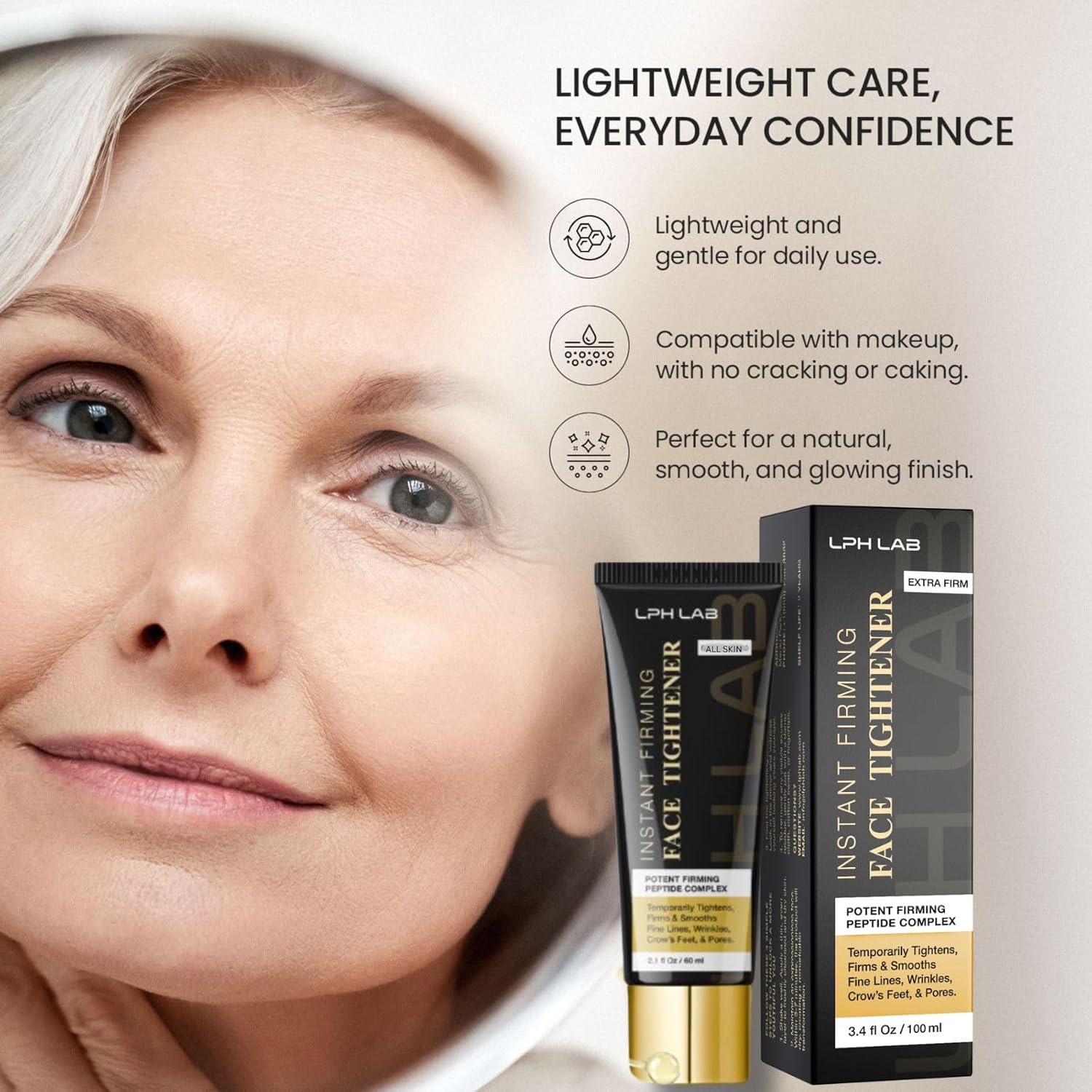 Instant Firming Face Tightener: No-Chalky Primer Firms & Smooths Mild to Moderate Wrinkles, Matte Anti-Aging Finish for Mature Skin, 2.1 oz