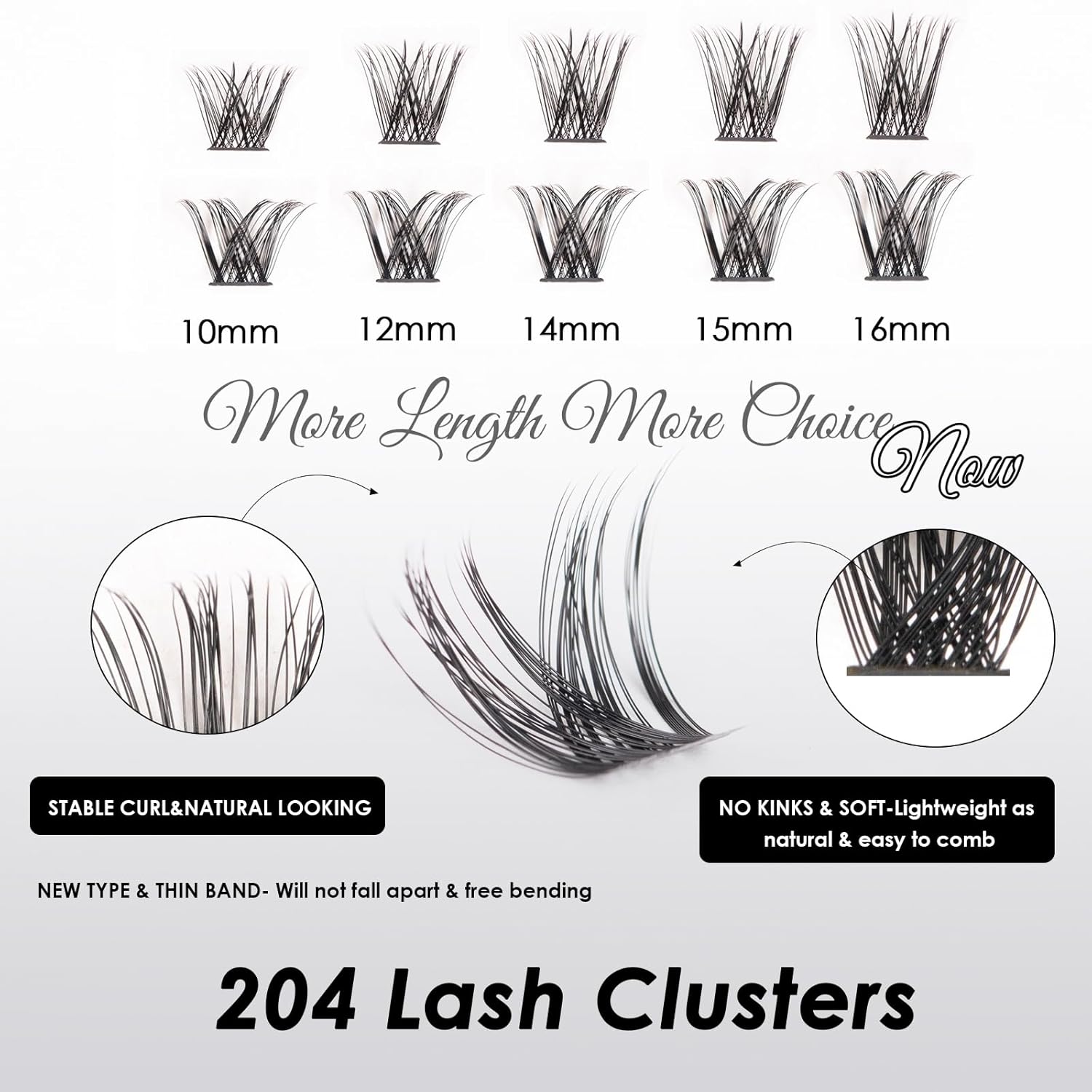 Lash Clusters 204 Pcs Individual Lashes Clusters Eyelash Extensions False Eyelashes DIY Lash Extension Kit Reusable False Eyelashes Natural Look Mix 10-16mm C D Curl(DM01+DM17)