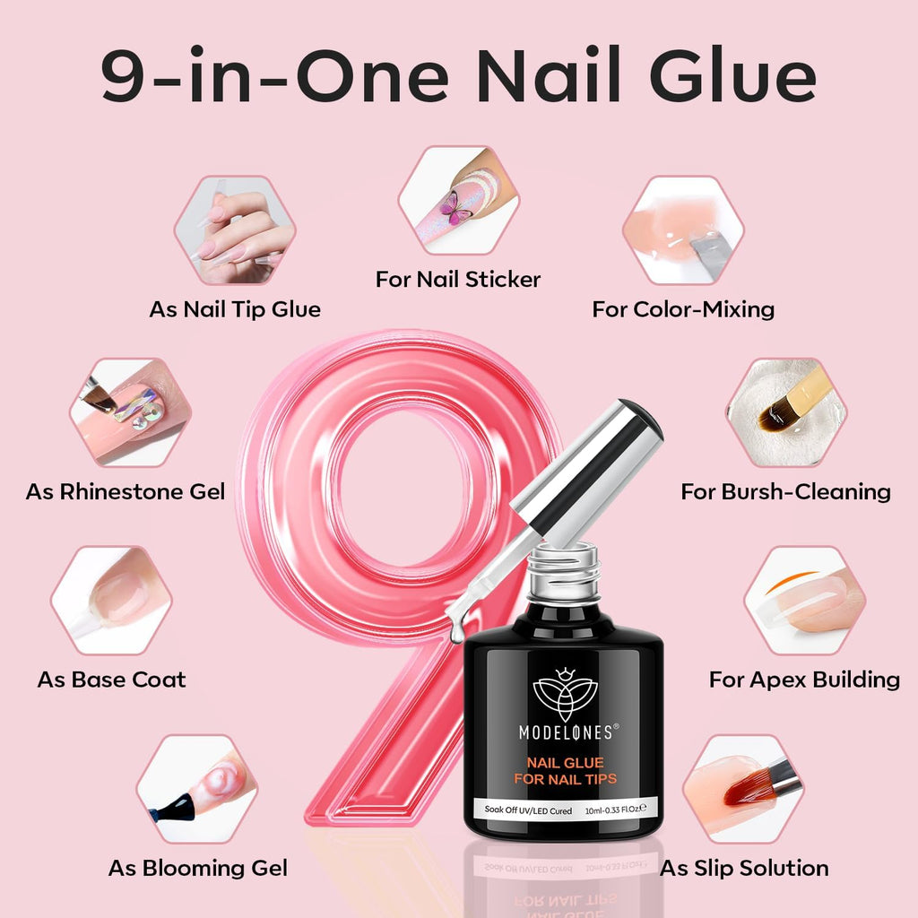 modelones Long Coffin Gel Nail Tips Kit, 9-in-One Nail Glue with Portable U V Lamp 216Pcs 12Sizes Pre-Etched Press ons Fake Acrylic Extension Kit DIY Salon Gift for Women