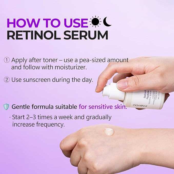 Retinol Peptide Serum 1.01 Oz – Anti-Aging, Hydrating & Firming for Wrinkles & Dark Spots, Gentle Retinol Serum for Face, Day & Night Korean Skincare