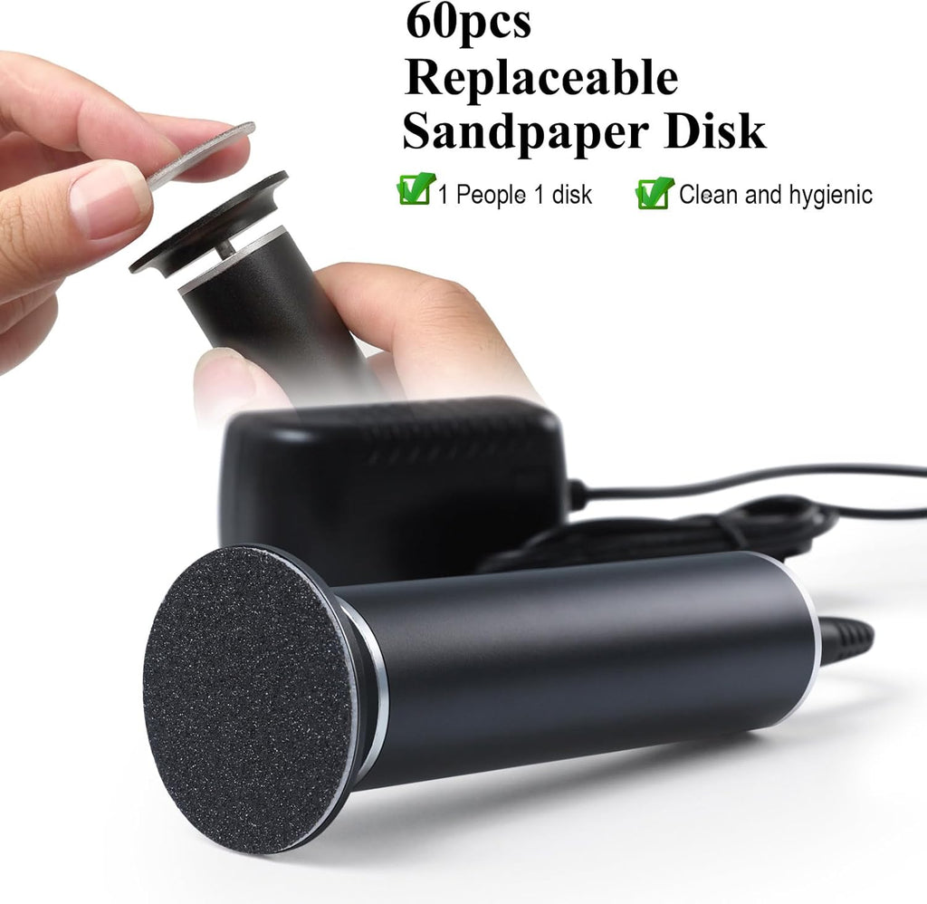 Electric Callus Remover Foot Scrubber, Adjustable Speeds Electric Foot File Sander Grinder Pedicure Tools for Feet Dead Skin Remover with 60 Replaceable Sandpaper Discs, Black