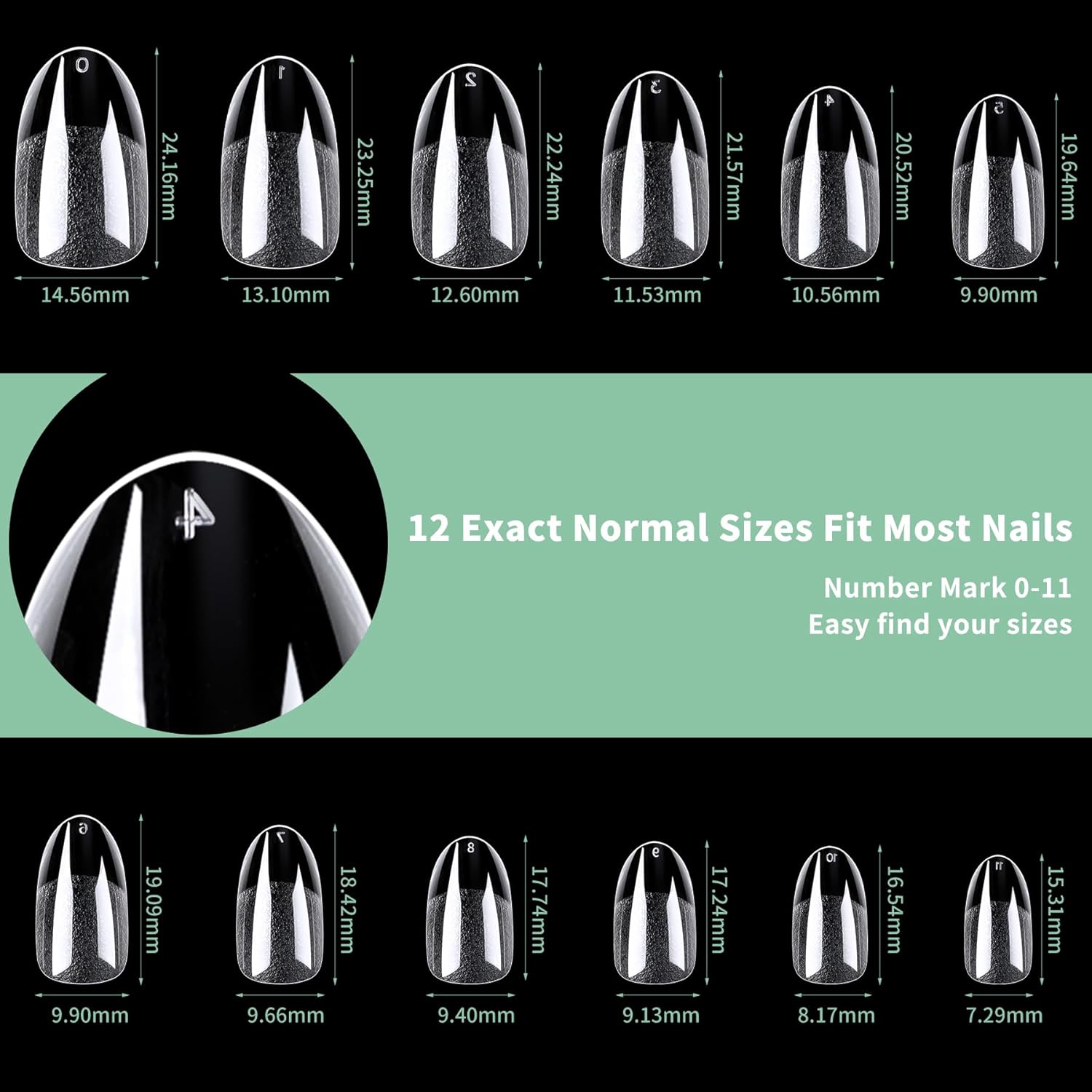 Medium Round Oval Nail Tips, 216pcs Acrylic Fake Nails Gel Nail Tips Soft, Full Cover Pre-Shaped Matte Clear Press on Nails for Extension, Diy at Home Manicure 12 Sizes