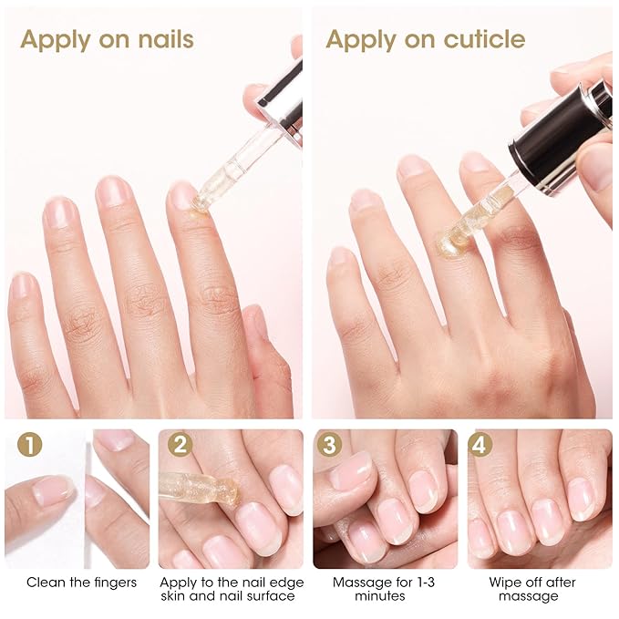 Gellen Nail Cuticle Oil for Growth and Strength, 15ml Vitamin E Nail Nourishing Oil for Hydrating, Moisturizing, Strengthening, Cuticle and Skin Care Product for Men Women, Jasmine Scent, Gold Shimmer