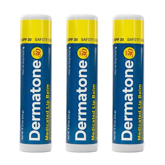 Dermatone Original Lip Balm | Medicated & Moisturizing | Cocoa Butter, Aloe, Vitamin E | Soothe & Heal Chapped Lips | SPF30 | 3-Pack, 0.15oz sticks
