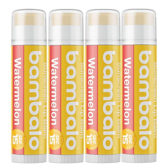 4-Pack Watermelon SPF 15 Lip Balm - Organic Ingredients, Broad Spectrum UVA/UVB Protection - Hydrating & Moisturizing, USA Made