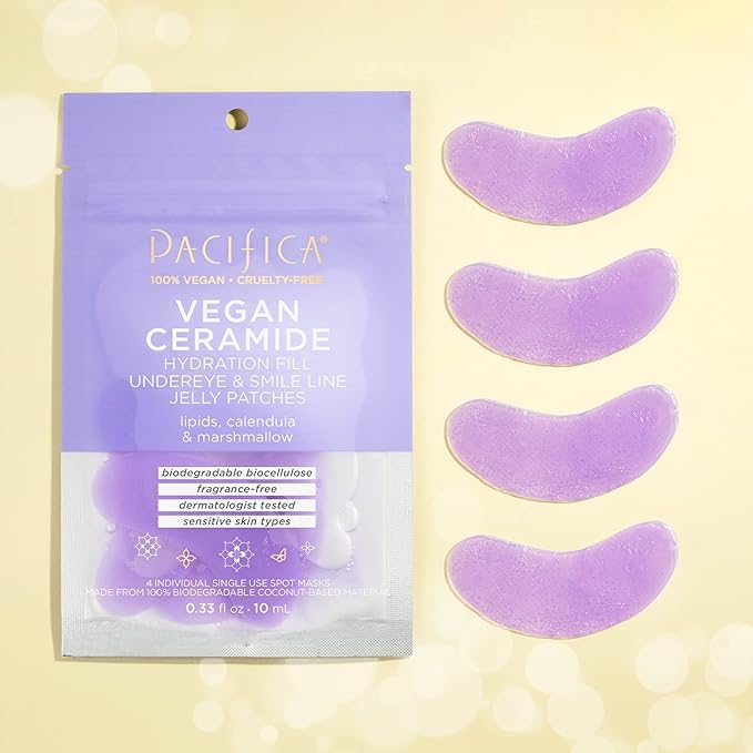 Pacifica Undereye Mask Vegan Ceramide Hydrating Jelly Eye Patches - Under Eye & Smile Line Masks for Fine Lines & Puffiness, Barrier Repair for Sensitive Skin, Fragrance-Free Vegan Clean Beauty