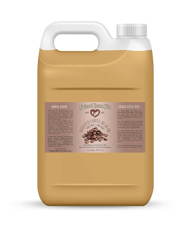 Natural Born Oils Roasted Coffee Bean Oil, 1 Gallon, Organic, Cold-Pressed, Nutrient-Dense, Intense Skin Hydration, Hair Strengthener