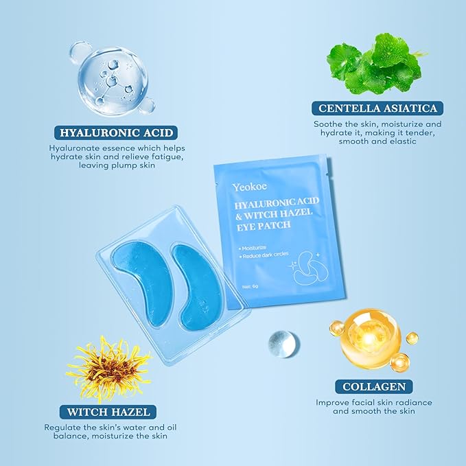 Under Eye Patches for Dark Circles,Puffy Eyes,20 Pairs Face Masks SkinCare With Hyaluronic Acid Witch Hazel for Moisturize