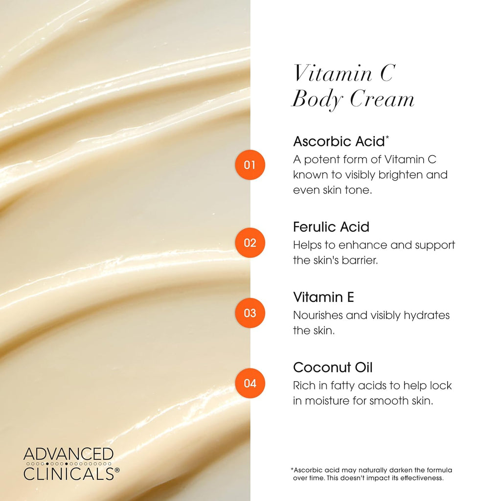 Advanced Clinicals Vitamin C Cream Visibly Brightening Body Lotion | Vitamin C Moisturizer Skin Care Body Cream For Women & Men Helps Visibly Improve Look Of Dark Spots & Uneven Skin Tone, 16 Ounce