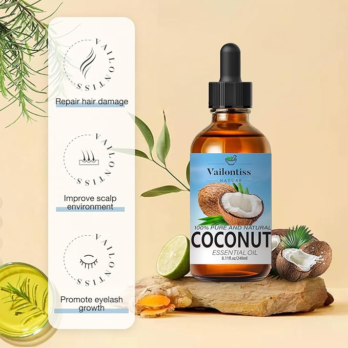 Coconut Oil - Carrier Oil for Hair Growth,Relaxing Massage and Body Oil, Pure Non-Greasy Coconut Oil for All Hair Types and Skin(Coconut Oil, 8 Fl Oz)