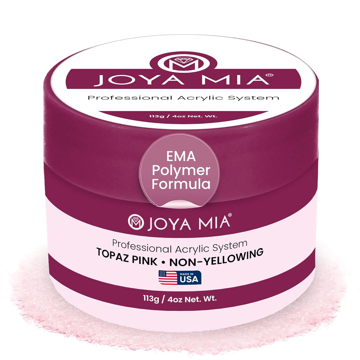 Joya Mia Acrylic Powder for Nails, MMA-Free, Super Adhesion Professional Powder for Flawless & Long-Lasting Nail Enhancements, Easy Application, Vibrant & Stunning Colors - Topaz Pink, 4 oz
