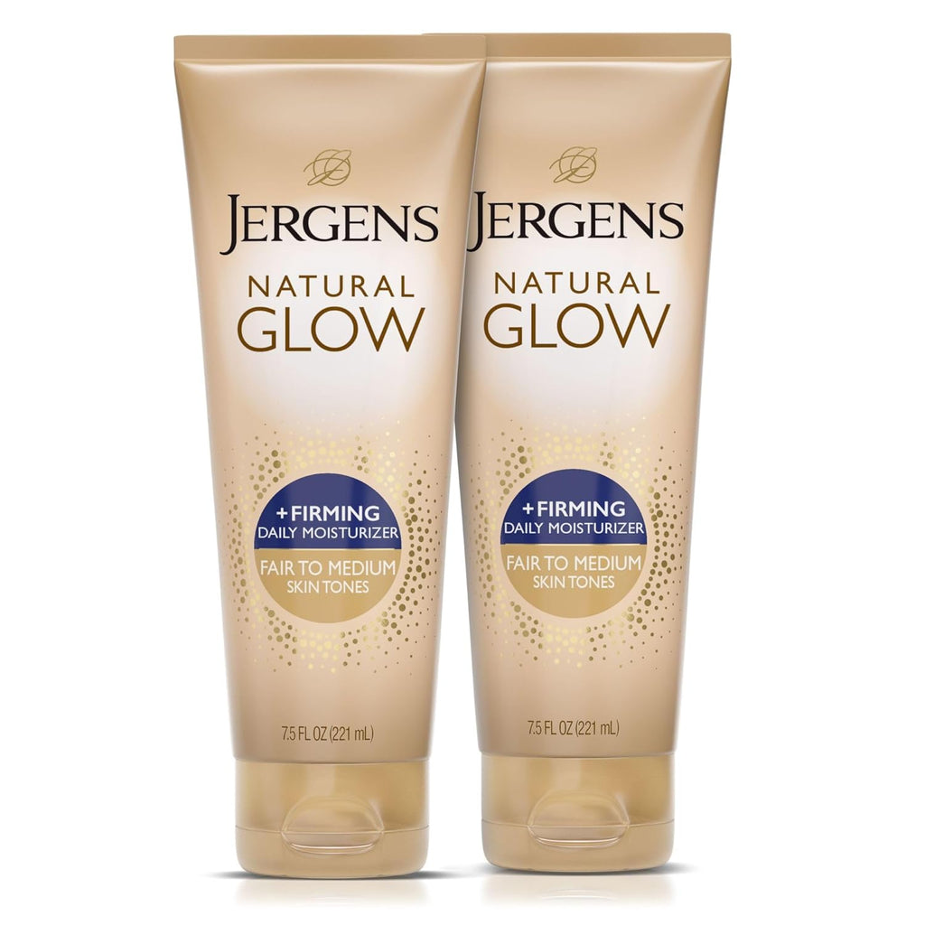 Jergens Natural Glow +Firming Self Tanner Body Lotion, Fair to Medium Skin Tone, Sunless Tanning Moisturizer with Collagen and Elastin. Helps to Visibly Reduce Cellulite, 7.5 Fl Oz (Pack of 2)