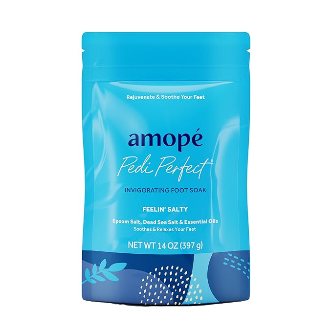 Amopé Pampering Kit - Contains Charcoal Foot Scrub, Tea Tree Foot Scrub, Epsom Salt Foot Scrub, Invigorating Foot Soak, Tired Leg & Foot Rejuvenator, Foot & Leg Scrubber and Luxury Storage Bag