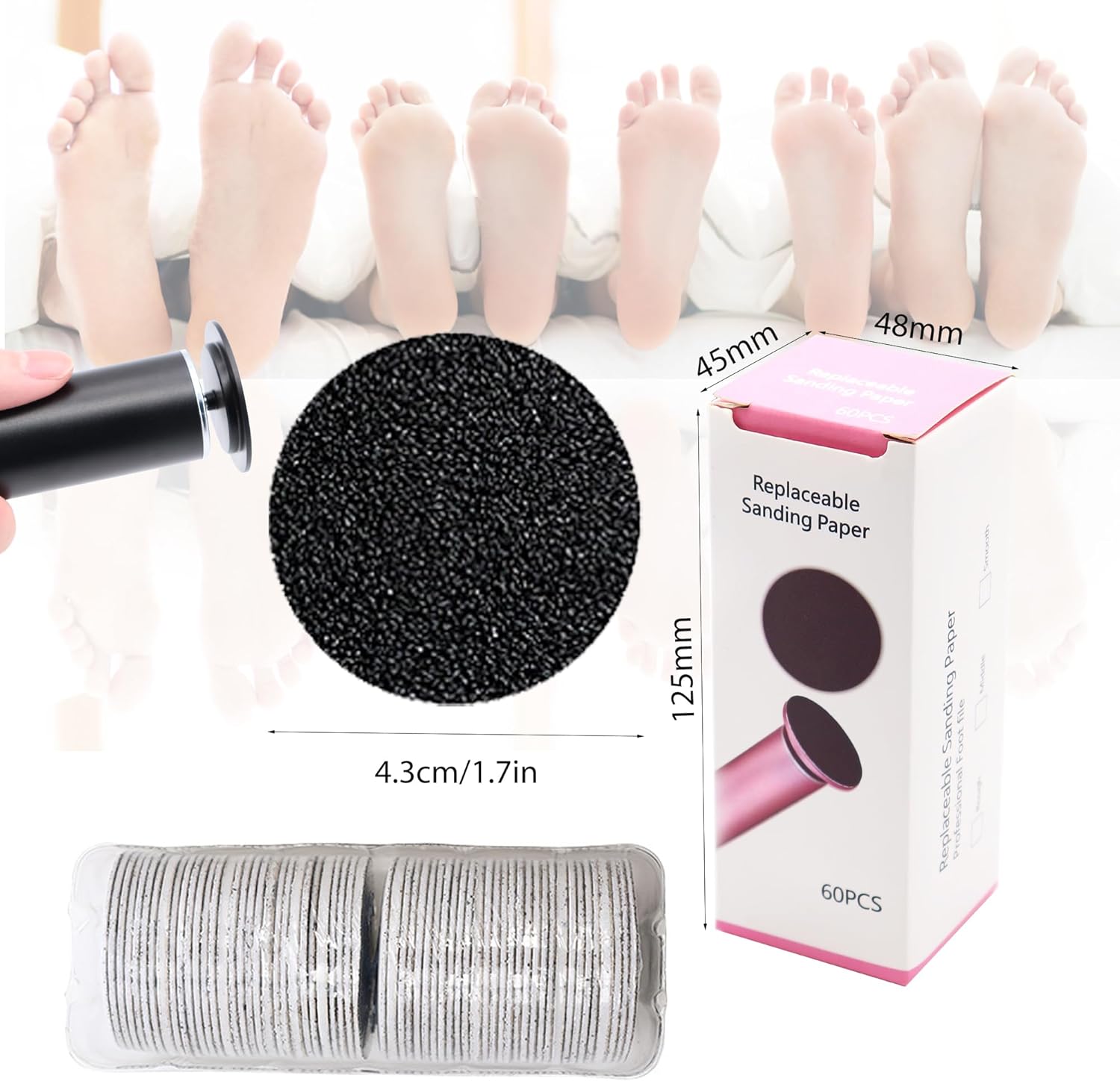 60 Pieces Replaceable Foot Sandpaper Discs for Electric Foot File Adjustable Speed Callus Remover Machine Feet Hard Dead Skin Removal(Super Smooth 180 Grit)