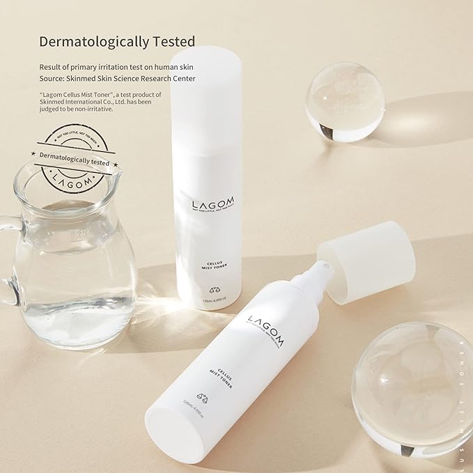 LAGOM Cellus Mist Toner Natural Moisturizing Spray with Green Tea Sugar Cane pH Balance 5.5 Subacid Alcohol-Free Zero-Irritation Fragrance-Free Herbal Facial Serum Sensitive Skin 4.05 Fl Oz