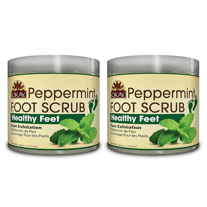 Okay Peppermint Foot Scrub - Exfoliating & Moisturizing, Great for Cracked Heels & Dry Skin - 6 Oz (Pack of 2)