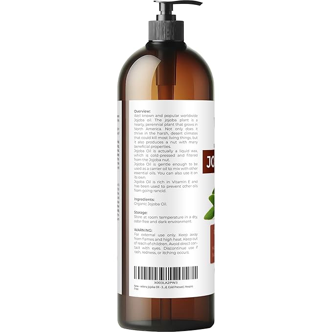 velona Jojoba Oil - 32 fl oz (with Pump) | 100% Pure and Natural | Golden, Unrefined, Cold Pressed, Hexane Free