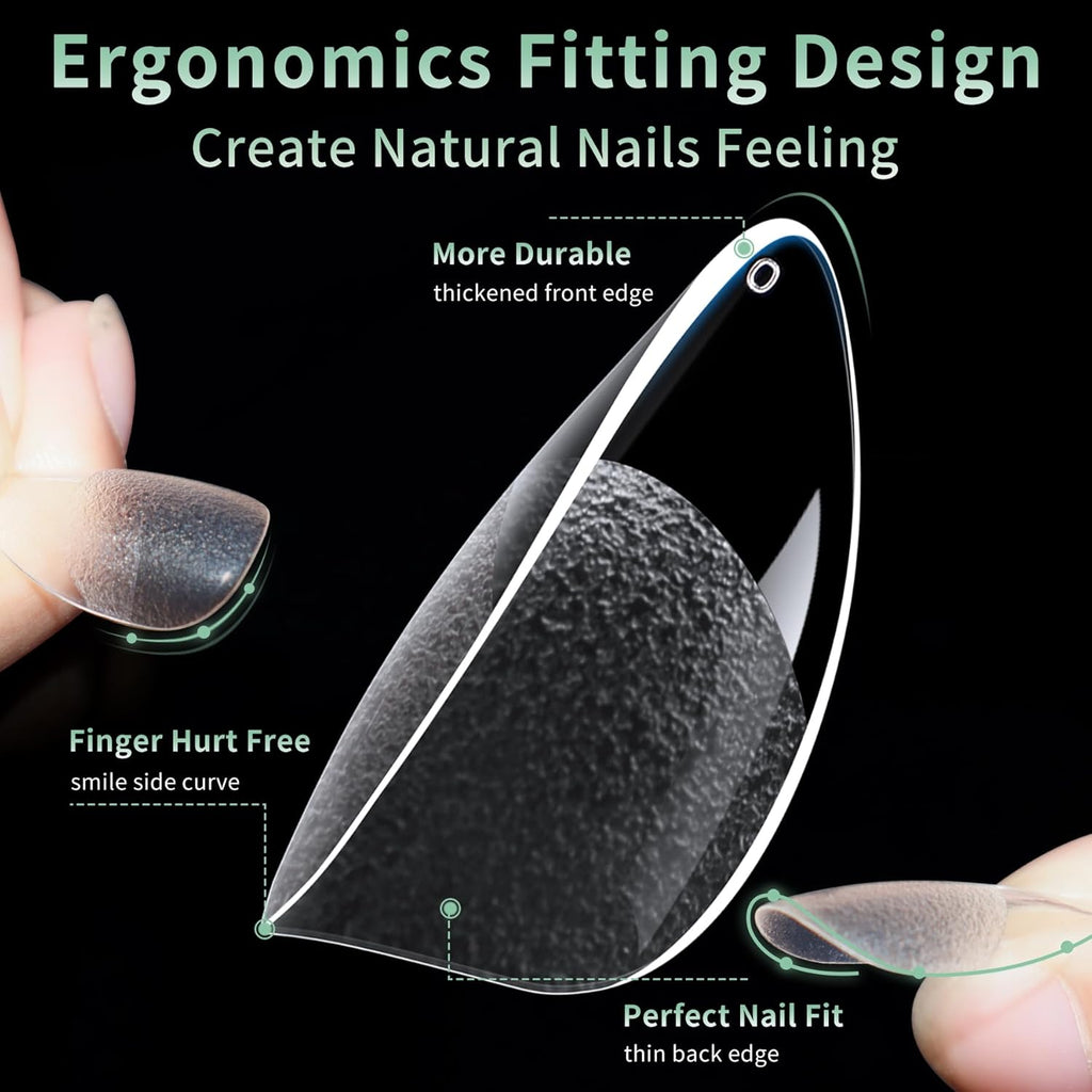 Medium Round Oval Nail Tips, 216pcs Acrylic Fake Nails Gel Nail Tips Soft, Full Cover Pre-Shaped Matte Clear Press on Nails for Extension, Diy at Home Manicure 12 Sizes