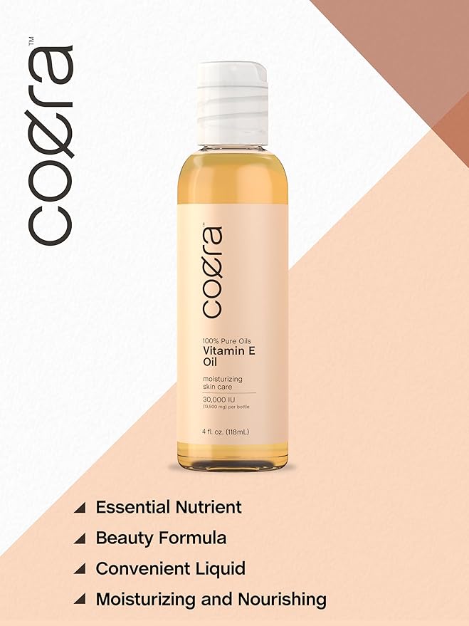 Coera Vitamin E Oil for Skin | 30,000 IU | 4 fl oz | 100% Pure Oils | Free of Parabens, SLS, & Fragrances