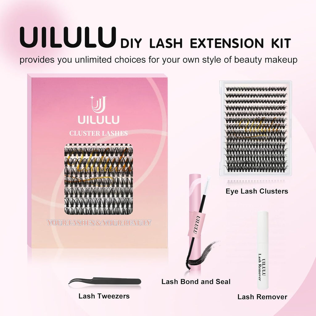 Lash Clusters kit 9-16mm DIY Lash Extension Kit 280 40D D Curl Lash Clusters 0.07D Natural Individual Lashes Clusters False Eyelashes Wispy Eye Lash Kits Extensions Kit