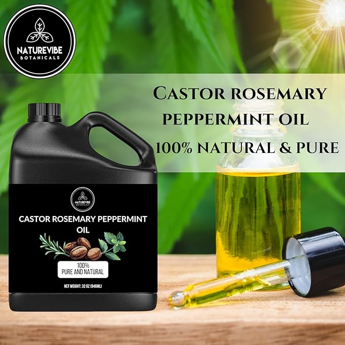 Naturevibe Botanicals Castor with Rosemary and Peppermint Oil 32 Ounces | 100% Pure and Natural | Great for Skin Care and Hair Care