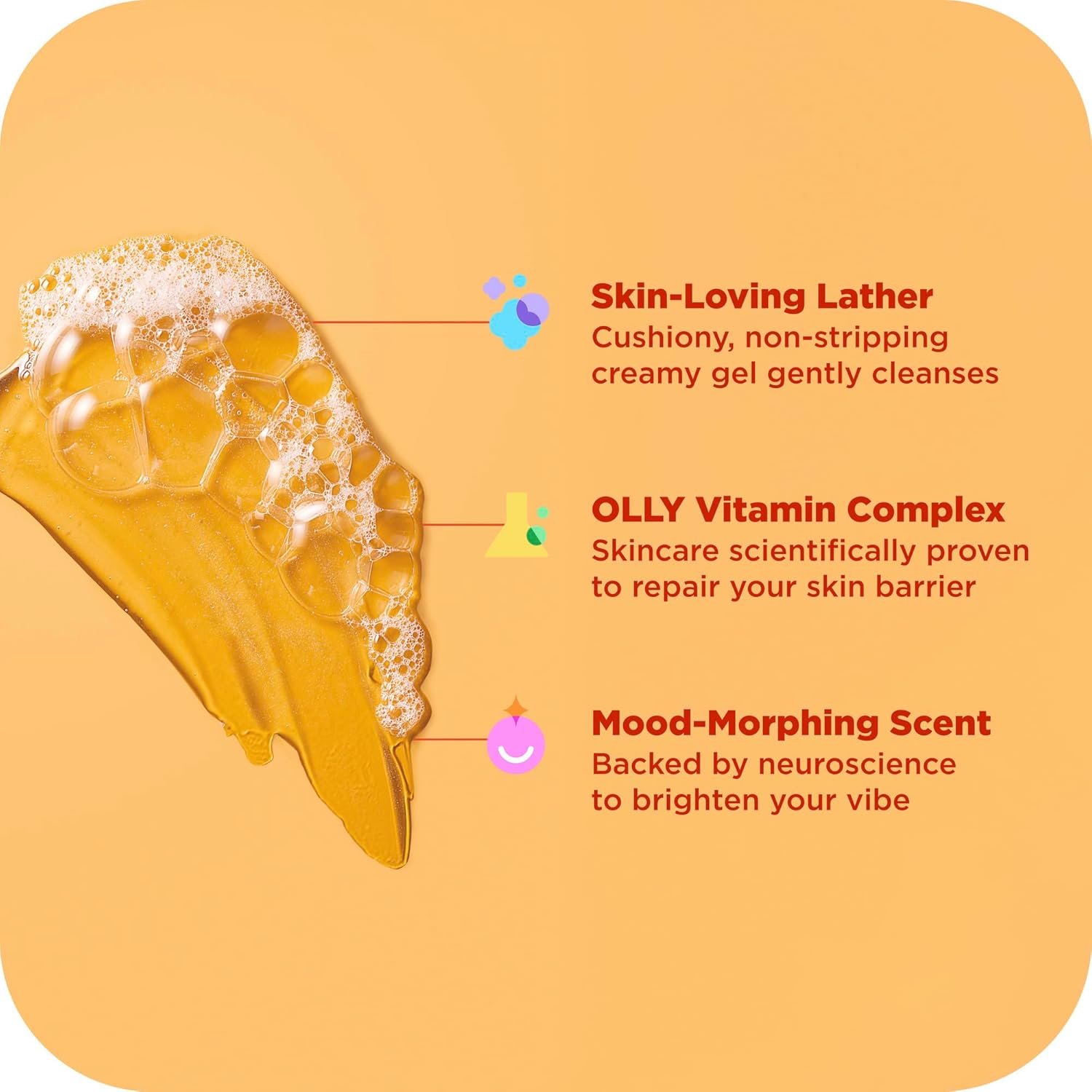 OLLY Bright Body Wash with Ginseng, Caffeine & Vitamin C– Nourishing Cleanser for Skin Barrier Repair, Deep Hydration, Citrus Currant Scent, 17 oz