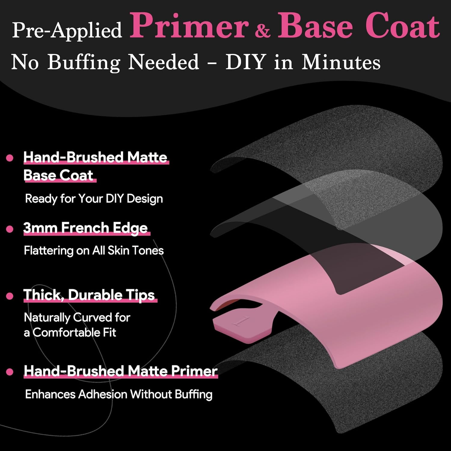 Toenail Press Ons French Tip, Berry Pink Black Elegant False Toe Nail Extension 15 Sizes 270 Pcs Sharp Square Acrylic Tips Pre-applied Nail Primer & Base Coat Full Cover for DIY Home 2025 Summer