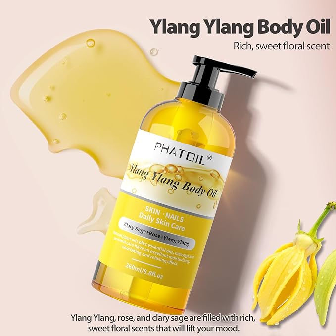 Sandalwood Body Oil & Ylang Ylang Body Oil & Vanilla Body Oil 260ML Large Bottle Body Oil for Moisturizing Skin