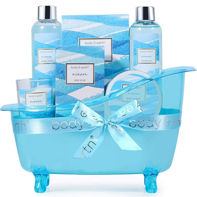 7 Pcs Spa Gift Basket & 5 Pcs Spa Gifts for Women with Ocean Scent, Bath Spa Gift Set for Women