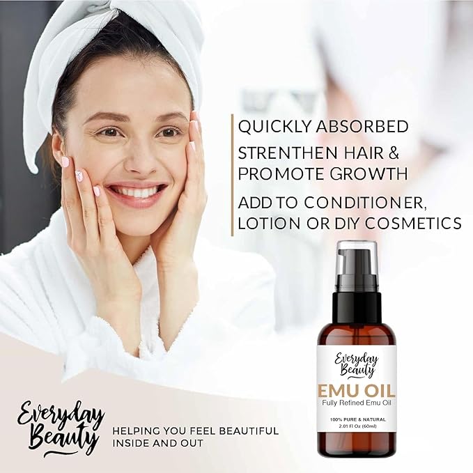 Pure Australian Emu Oil - All Natural 6X Refined for Face, Skin and Hair - Highly Effective Hydration for Sensitive Skin & Hair Growth - Perfect for Scars & Blemishes - 2.01 Fl Oz With Pump Top