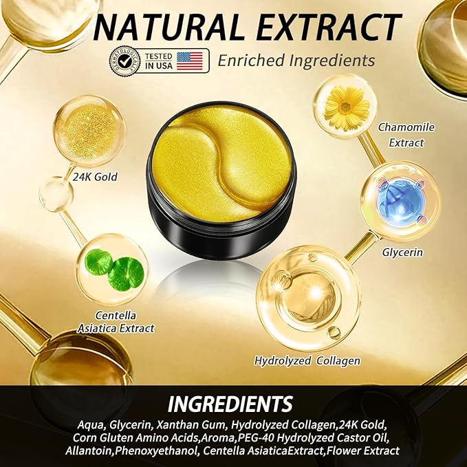 Golden Glow Under Eye Patches for Puffy Eyes - 60Pcs Eye Gels Rejuvenating Treatment for Dark Circles, Puffiness, Refreshing,Revitalizing Looks Less Tired